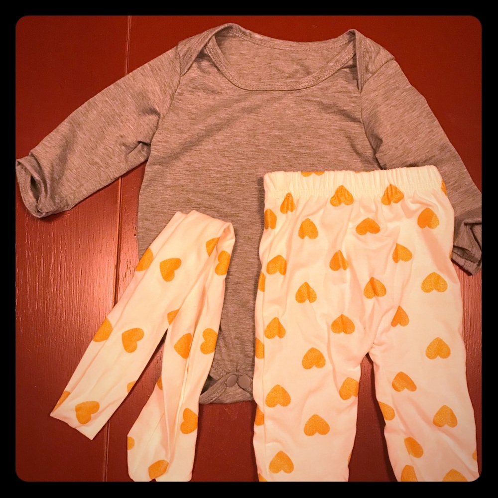Girls long sleeve onesie, heart pants and head tie